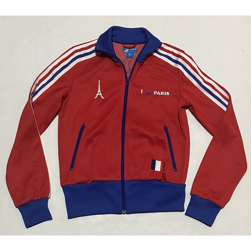 Adidas Jacket Womens Small Embroidered I Love Paris France Full Zip Vintage 2006